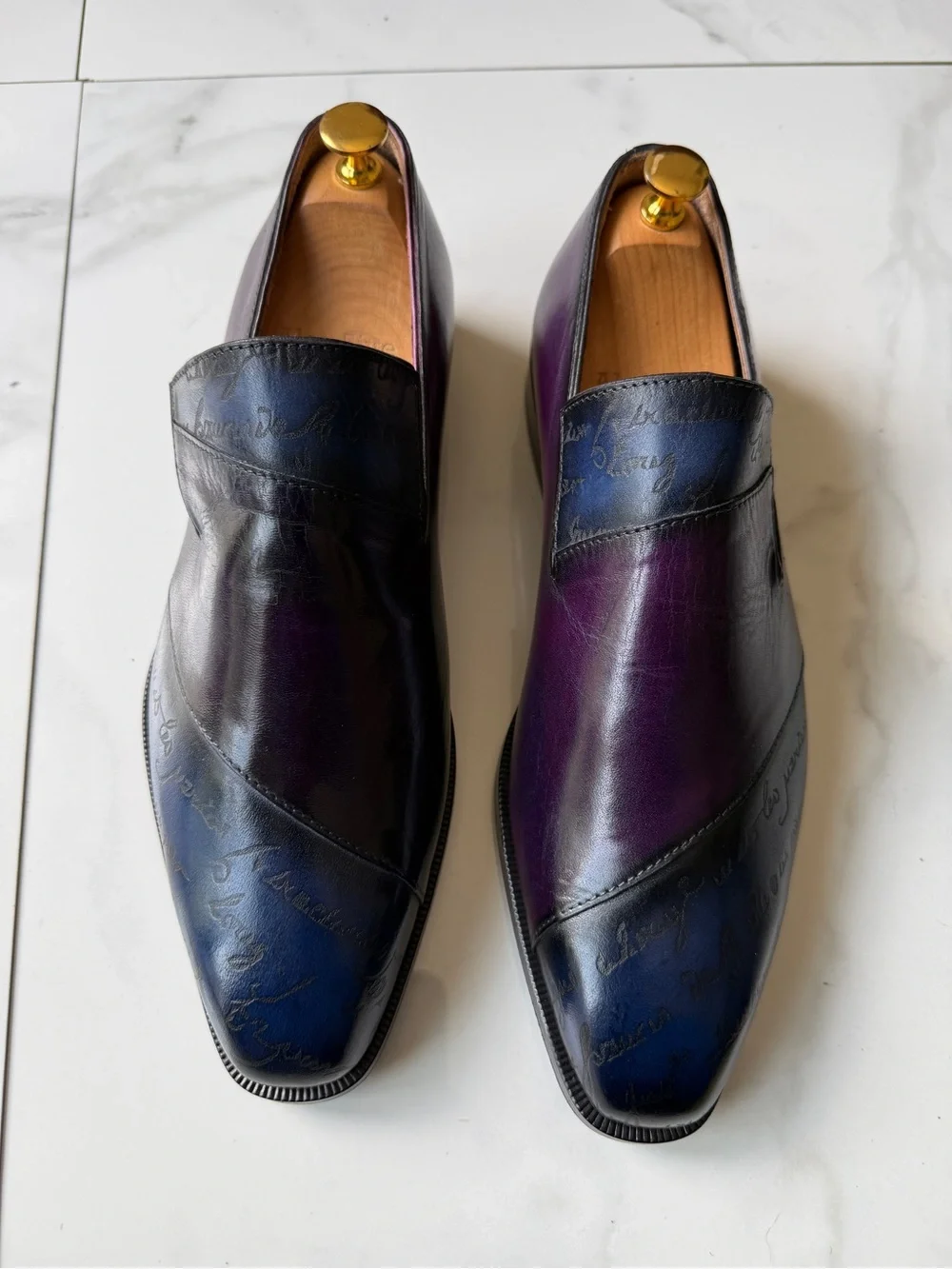 Men's Two-Tone Blue & Purple Leather Slip-On Loafers